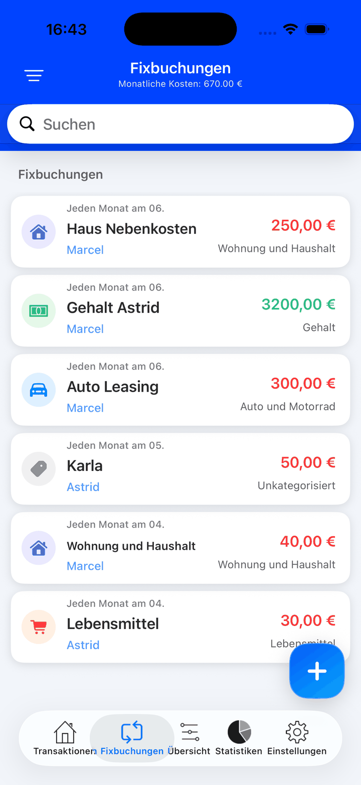 Fixbuchungen für wiederkehrende Einnahmen und Ausgaben